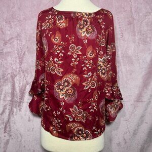 Womens Maroon Floral Loft Blouse Size SP